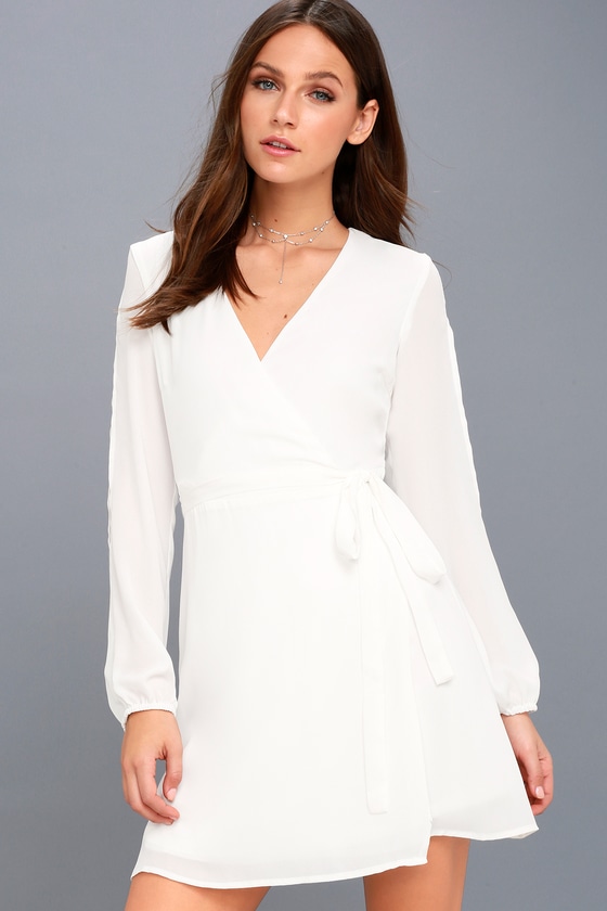 White Wrap Dress - Cold Shoulder Dress ...